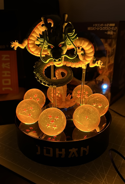 COLECCIÓN ESFERAS 4.5CM + EXHIBIDOR LED +SHENLONG 17cm 